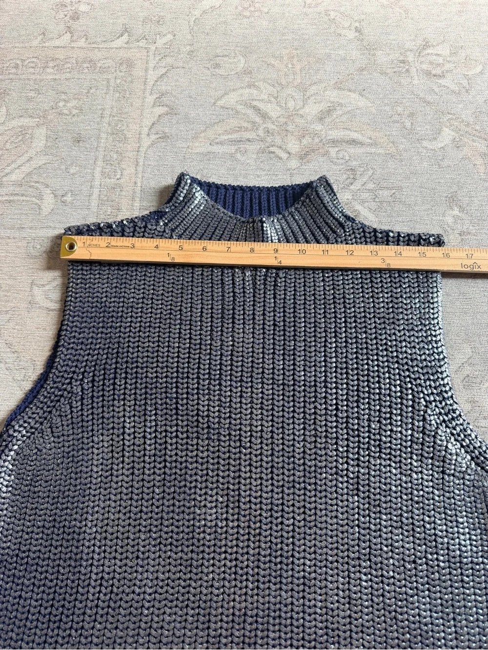Pilcro Oversized Foil Sweater Vest Size L Blue & Silver Statement Anthropologie - Picture 10 of 14
